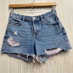 TOPSHOP Women's Jean Shorts Mom High Destroyed Denim Cut Offs Size 8
